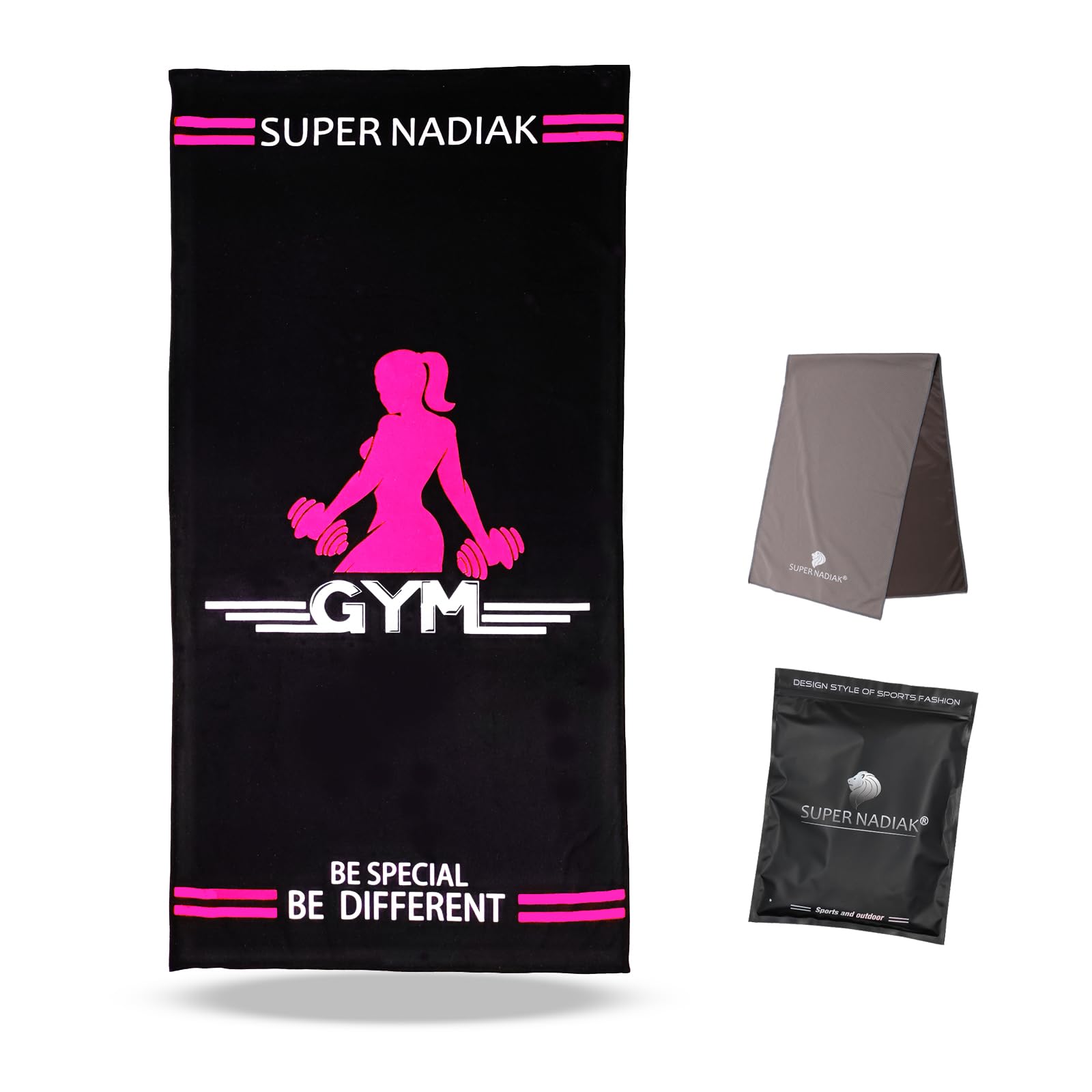 super NADIAK Women's Microfiber Gym Towel - Fast-Drying & Lightweight for Fitness Yoga, Weight Training - Sports Towel (Pink, 50x100cm)