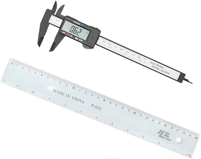 JZK 150mm 15cm 6inch caliper + 30cm 12inch ruler, metric inch conversion plastic digital vernier caliper with LCD display depth gauge
