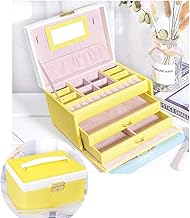 MJJEsports 6 Colores Tres Capas Pu Joyería De Cuero Caja De Embalaje Con Espejo Organizador De Almacenamiento Maletín - Amarillo