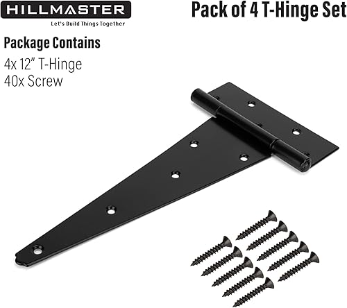 Miniatura 9 de HILLMASTER Bisagras de puerta resistentes de 12 pulgadas con correa en T para puerta, bisagras de correa de puerta, herrajes forjados para vallas de