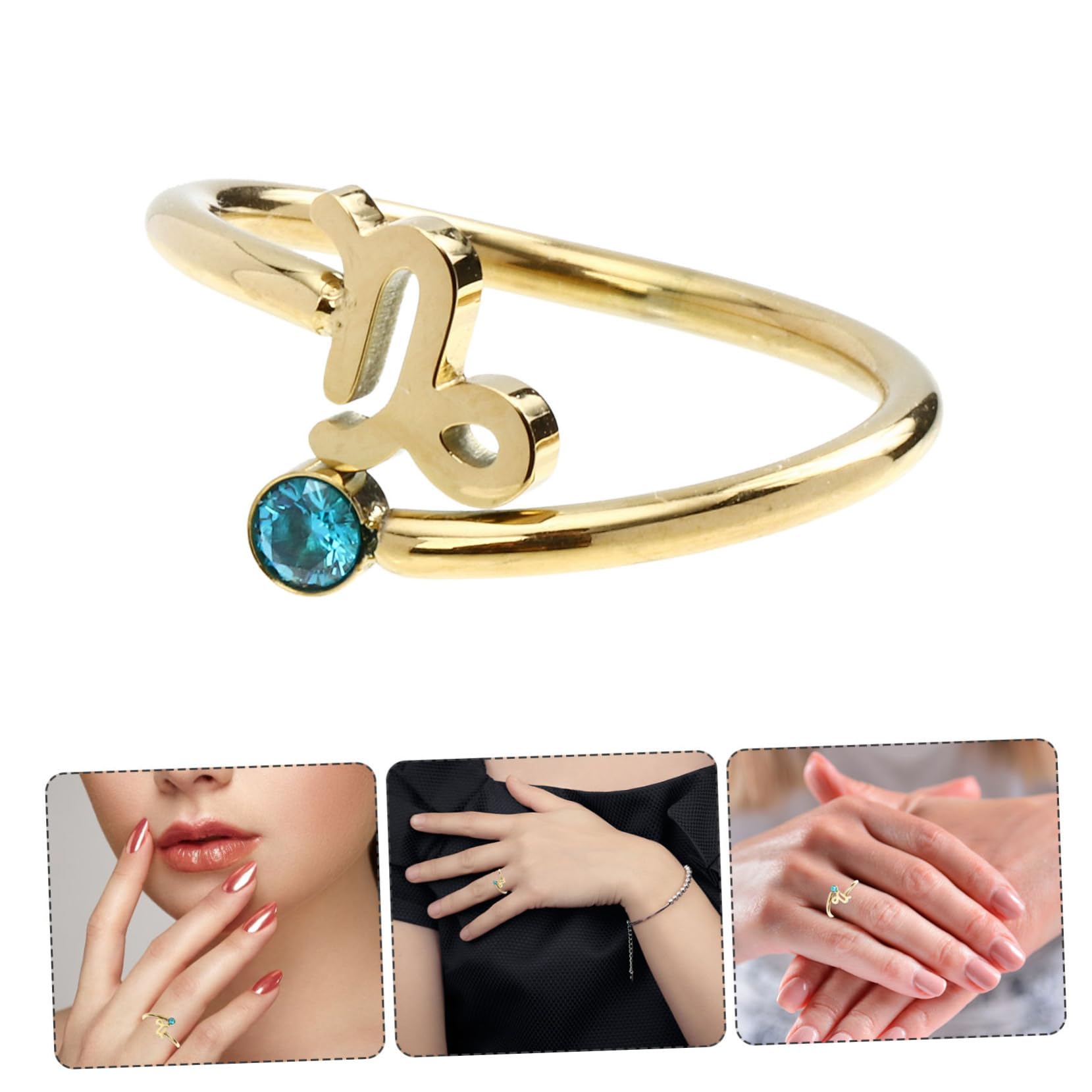 Didiseaon Anillo Abierto del Zodíaco Ajustable Circonita, Dorado | Acero Inoxidable, Diseño para Mujeres y Niñas, Adecuado para Boda y Fiesta