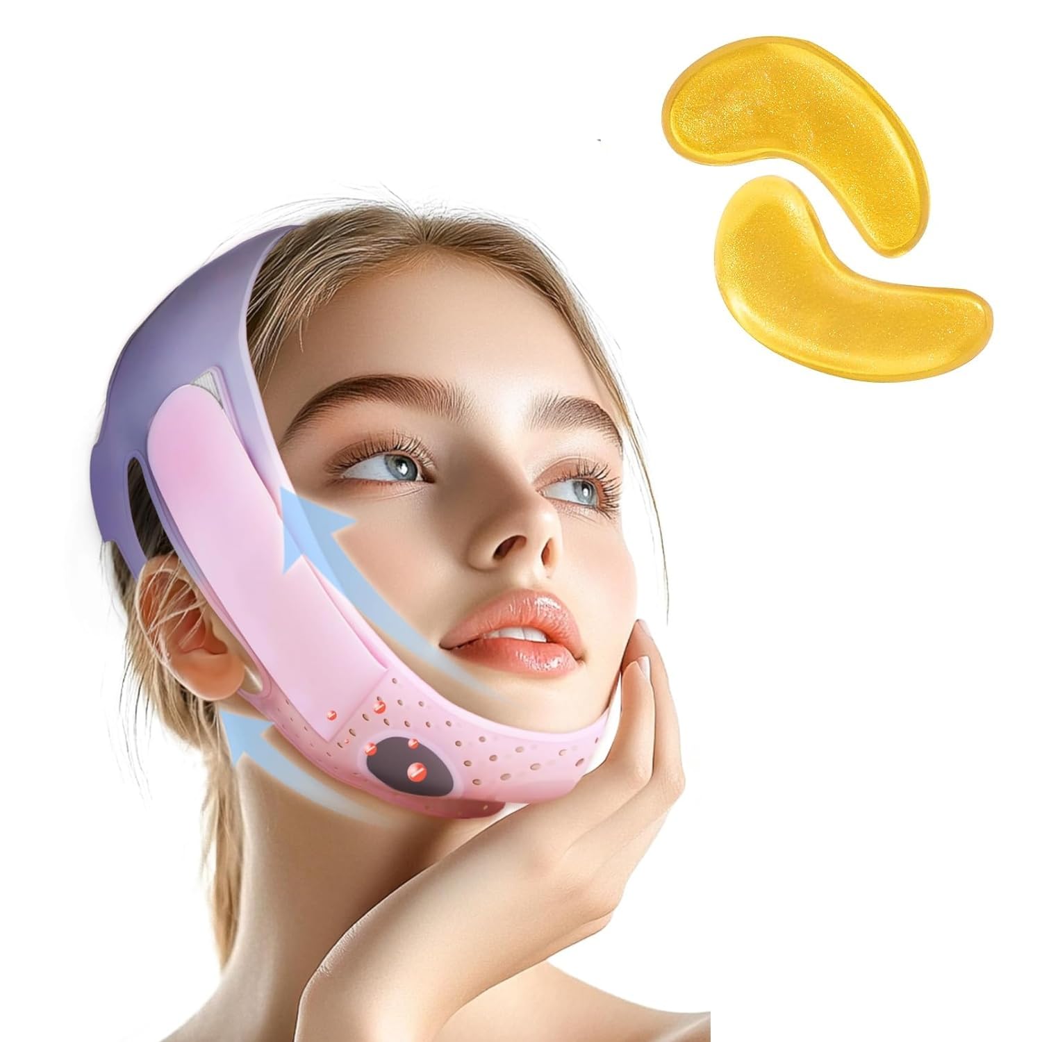 JICOOT Silicone V Face Mask for Face Lift & 3 Pairs Under Eye Mask for Puffy Eyes | Facial Slimming Bandage for Chin & Cheek | Double Chin Reducer for Women & Men | Skin Tightening Belt for Slim Lift