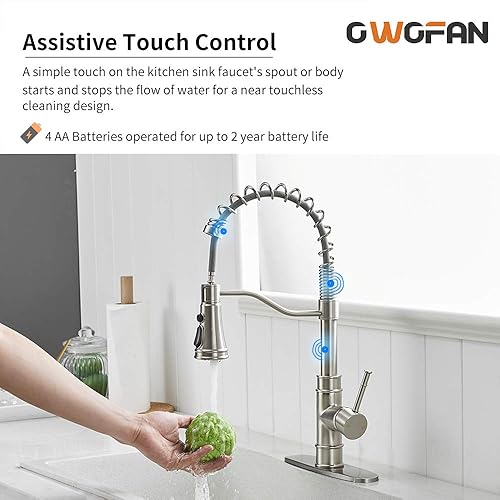 Miniatura 110 de OwOFAN - Grifos de cocina con rociador de latón sólido con níquel de cepillado industrial, de una sola manija, grifo para granja, campamento, Níquel