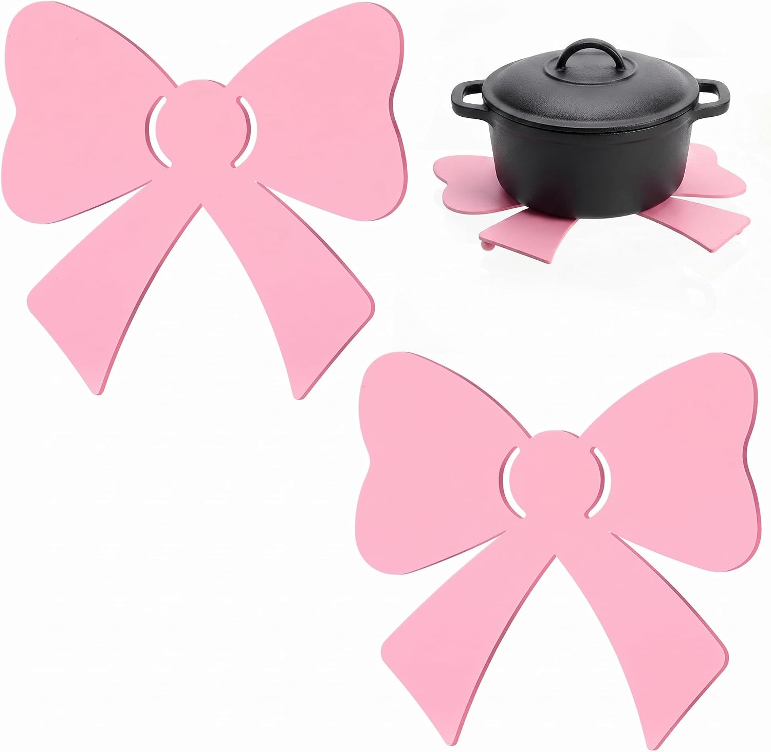 Rtteri 2 Pcs Pink Bow Cast Iron Trivets for Hot Dishes, Heat Resistant Kitchen Trivet Set for Countertop Protection, Decorative Metal Hot Pot Mat Kitchen Worktop Protector, 7.87 Inch