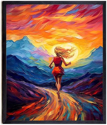 Bestbuddy Pet 11x14 sin marco noche estrellada chica corriendo al sol deportes al aire libre atleta familia amor familia pintura al óleo impresión