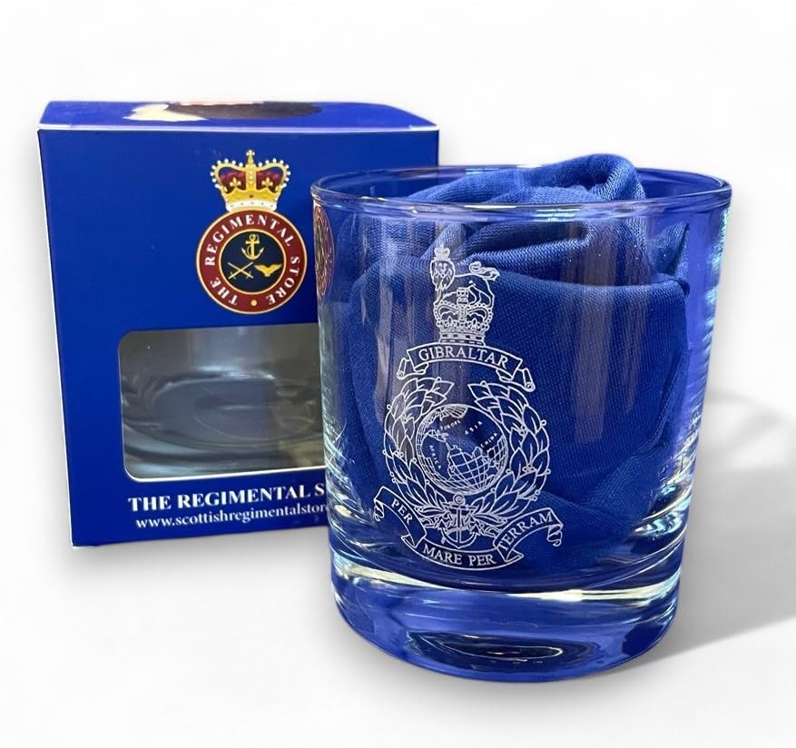 Royal Marines Classic Whisky & Spirits Glass Tumbler with Royal Marines Engraved Cap Badge
