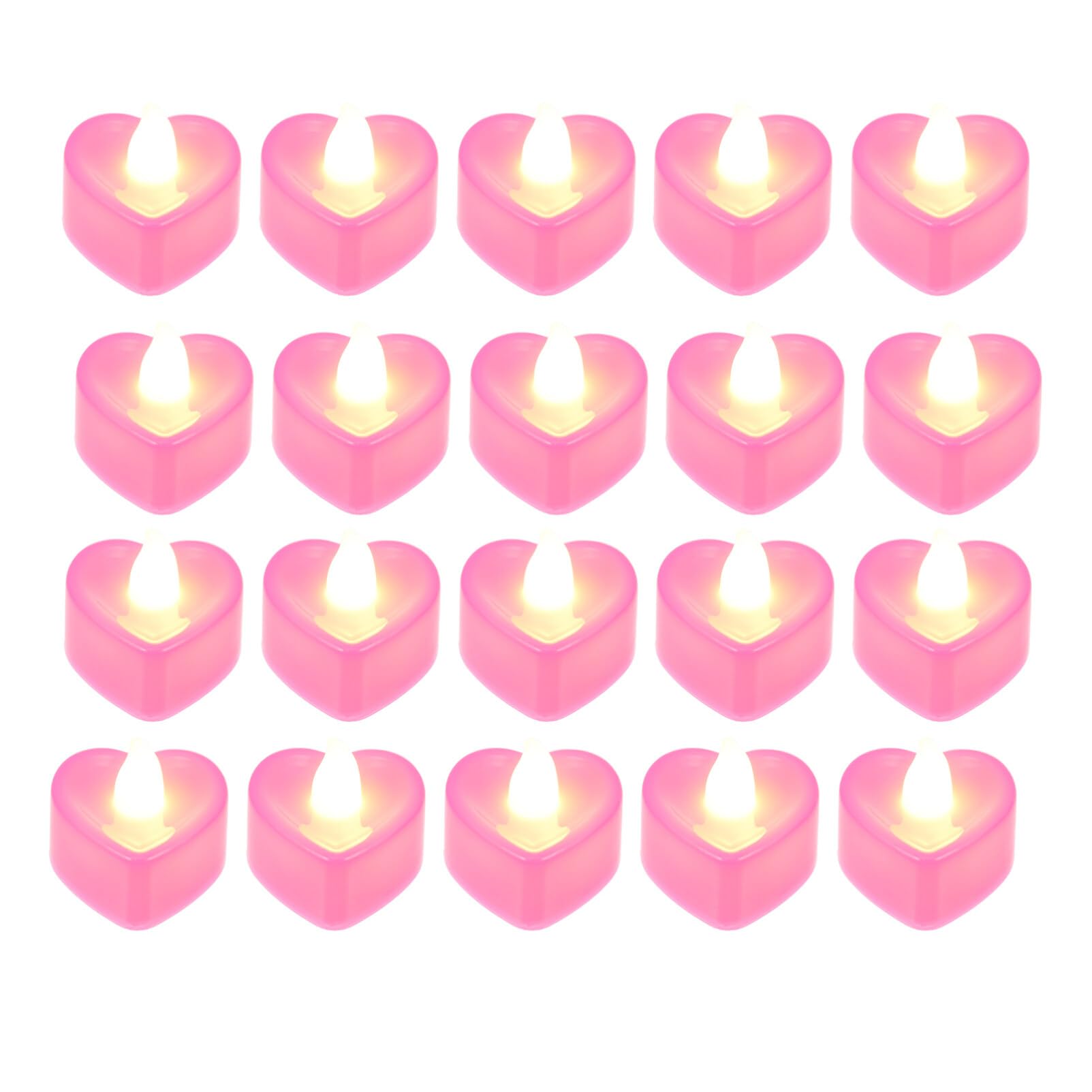Lurrose 24Pcs Pink Heart Electronic Candles Flameless Tea Lights Battery Operated Candle Lights for Wedding Valentines Day Indoor Decoration