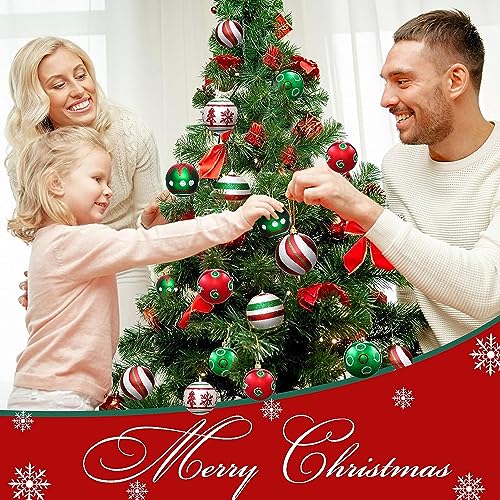 30pcs Shatterproof Christmas Baubles,10 Styles Country Red Green and White Christmas Ball Ornaments for Xmas Tree Decorations - Image 4
