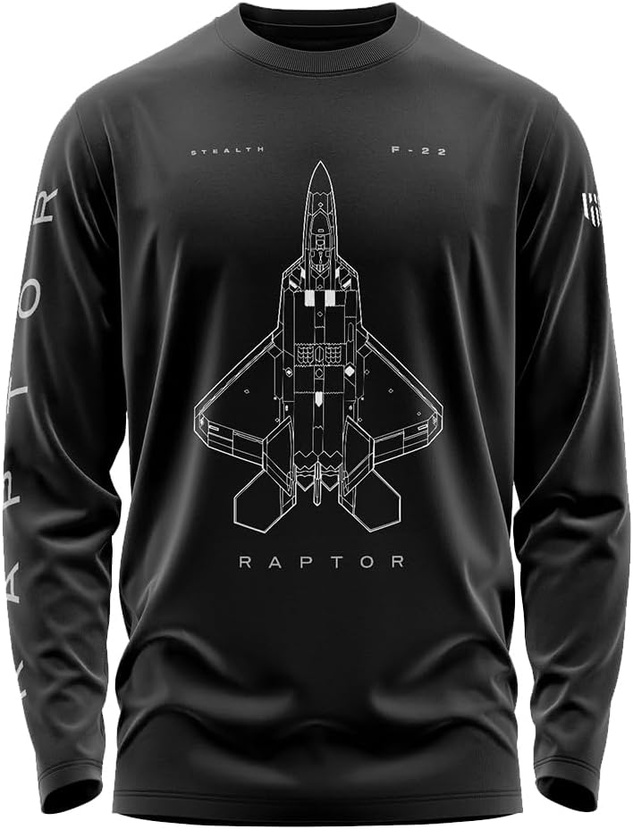 Aero Armour F-22 Stealth Printed Cotton T-Shirt | Full Sleeve | Regular Fit | Zero Shrinkage | Round Neck