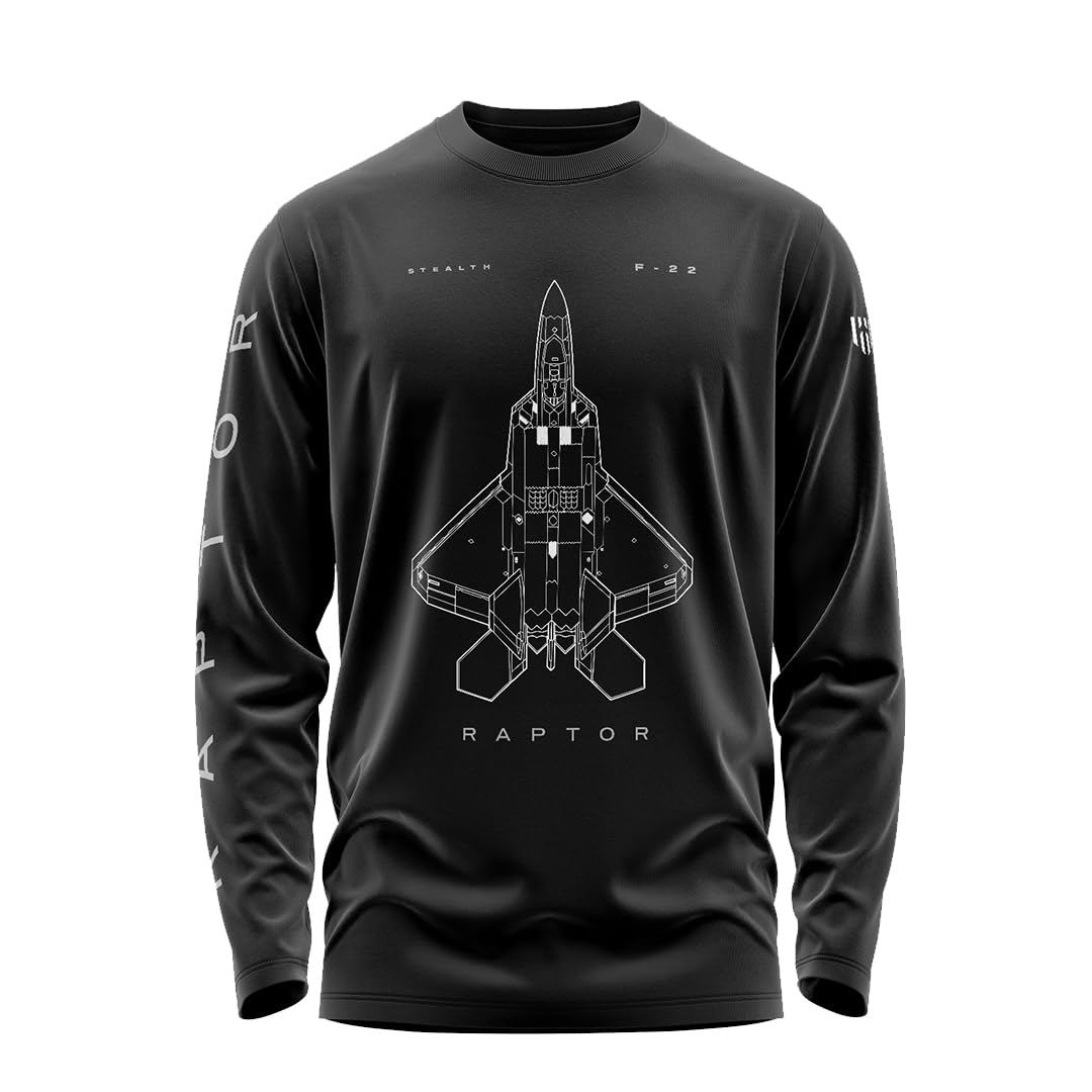 Aero Armour F-22 Stealth Printed Cotton T-Shirt | Full Sleeve | Regular Fit | Zero Shrinkage | Round Neck