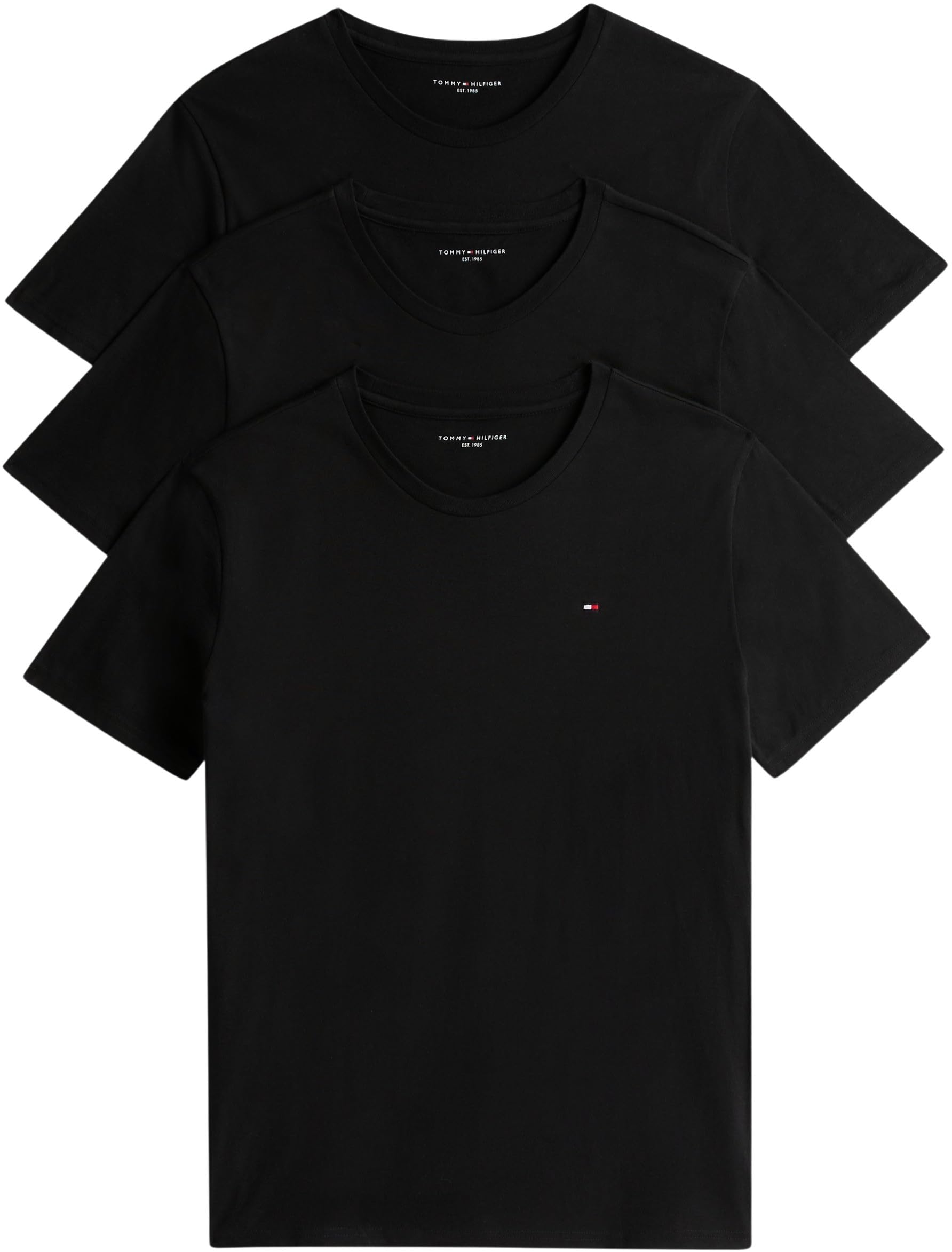 Tommy Hilfiger Men’s 3 Pack Short Sleeve Slim Fit T-Shirts, Black (Black/Black/Black), XXL