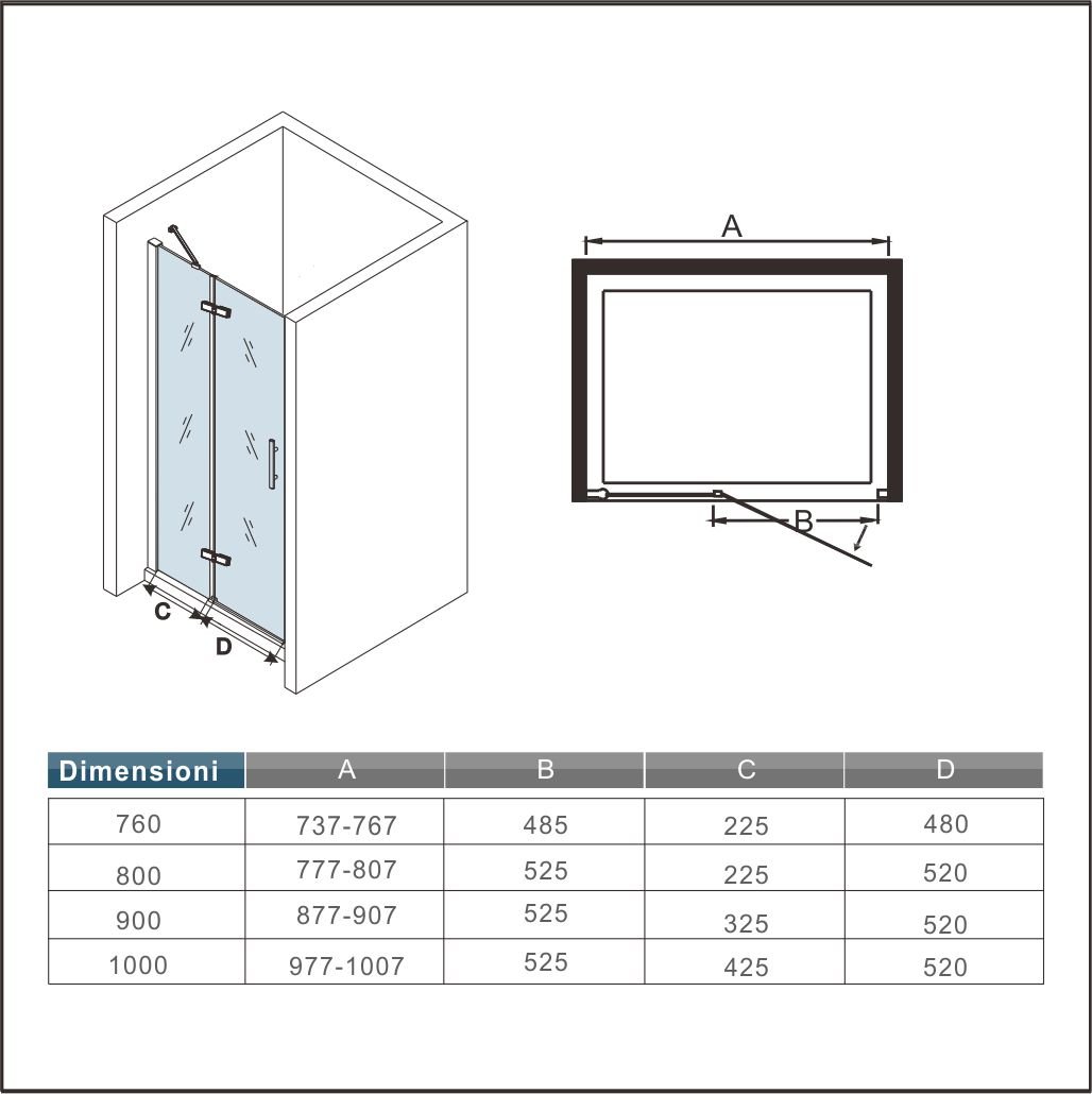 Vendere Scatola doccia Pre 900 millimetri Bifold per Alcove batacchio Inside Outside con stabilizzatore Angolo di barra Senza Portaasciugamano 80x195cm