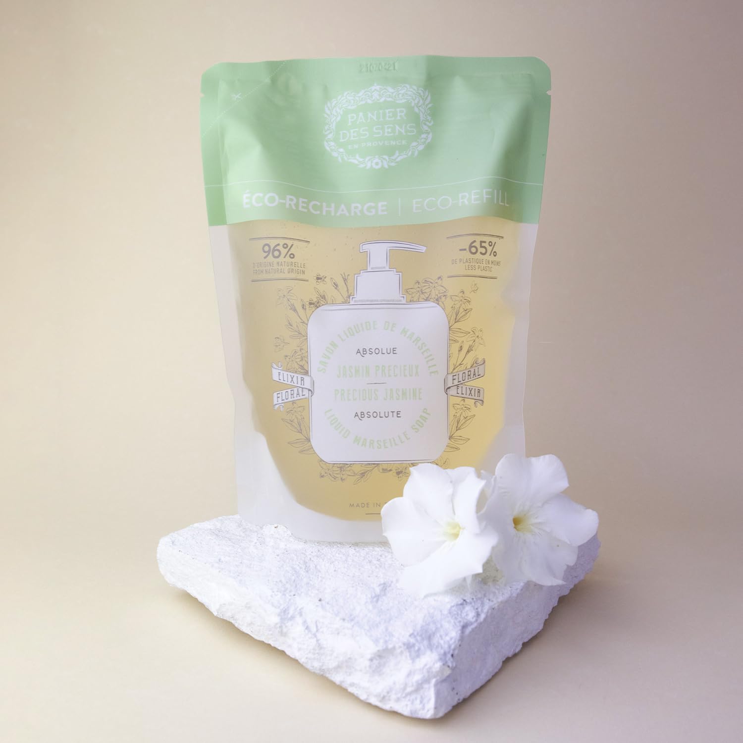 Panier des Sens - Liquid Hand Soap Refills - Jasmine Foaming Hand Soap Refill - French Moisturizing Hand Wash with Coconut Oil - Kitchen & Bathroom Soap - 97% Natural - 34 Fl.oz