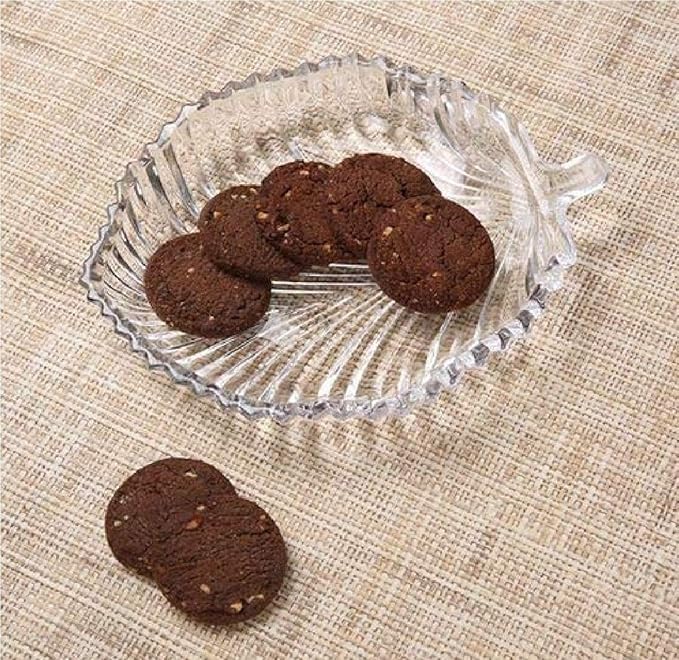 Image of PrimeWorld Leaf Shape Glass Tray (1 Pc) | Elegant Decorative Glass Plate for Serving Dry Fruits, Snacks, Sweets & Chocolates | Stylish Home Decor & Tableware
