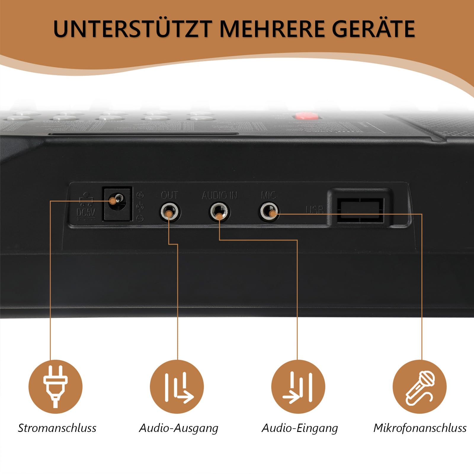 Bonnlo 61-Tasten Keyboard mit Z-Ständer, Hocker, Kopfhörer, LED-Display und 3 Lernmodi, 200 Klänge, 200 Rhythmen, mit eingebauten Lautsprechern für Anfänger & Fortgeschrittene, Schwarz