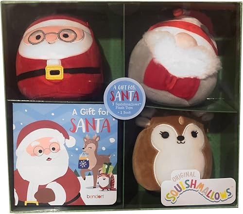 Squishmallow - Peluche Kellytoy oficial de Navidad y vacaciones de invierno, animales de peluche suave (juego de caja de libro Santa, 5 pulgadas)