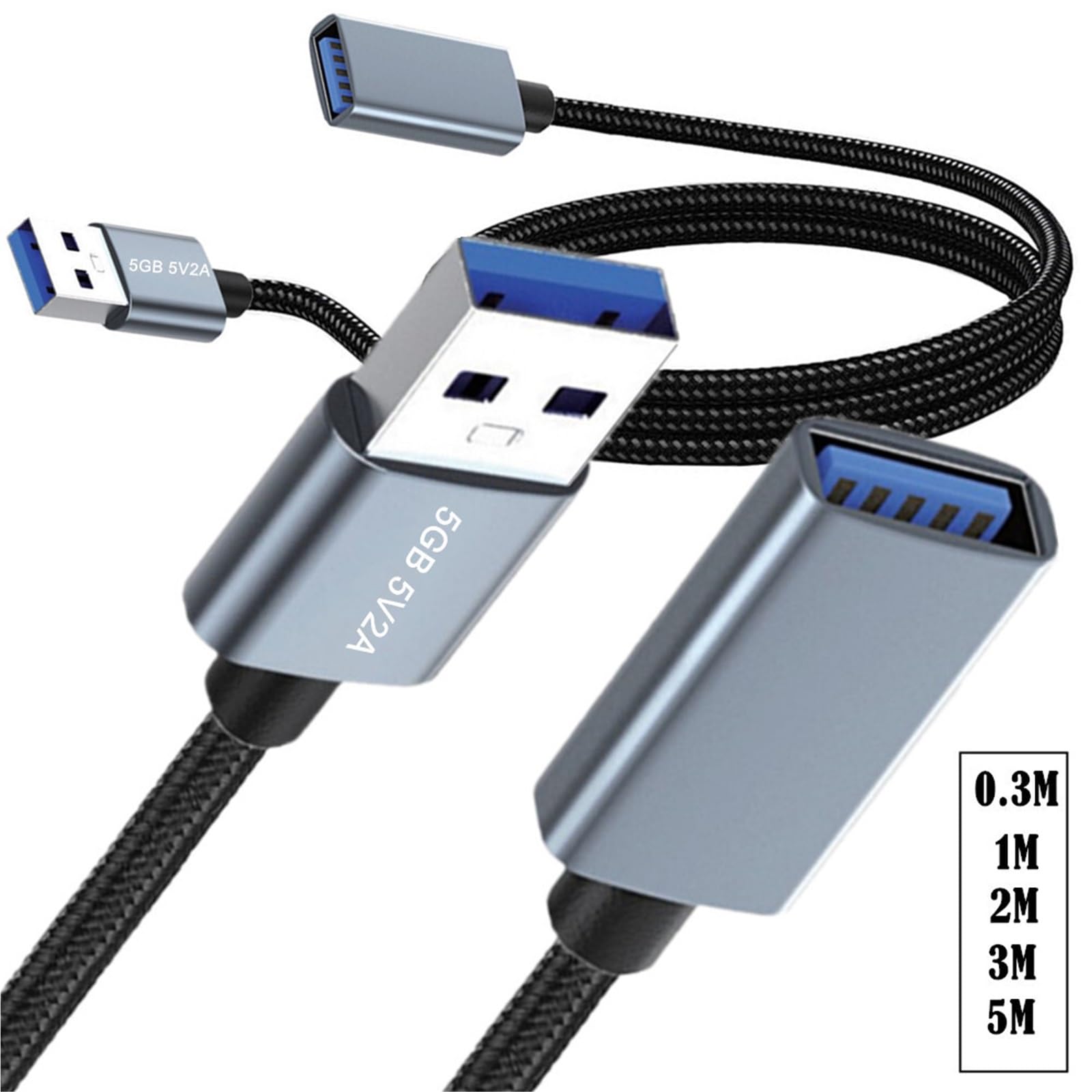 Cavo di prolunga USB 3.0 tipo A maschio-femmina intrecciato in nylon for tastiera, mouse, unità flash, disco rigido, stampante, webcam, fotocamera(5m,USB3.0 Male-Male)