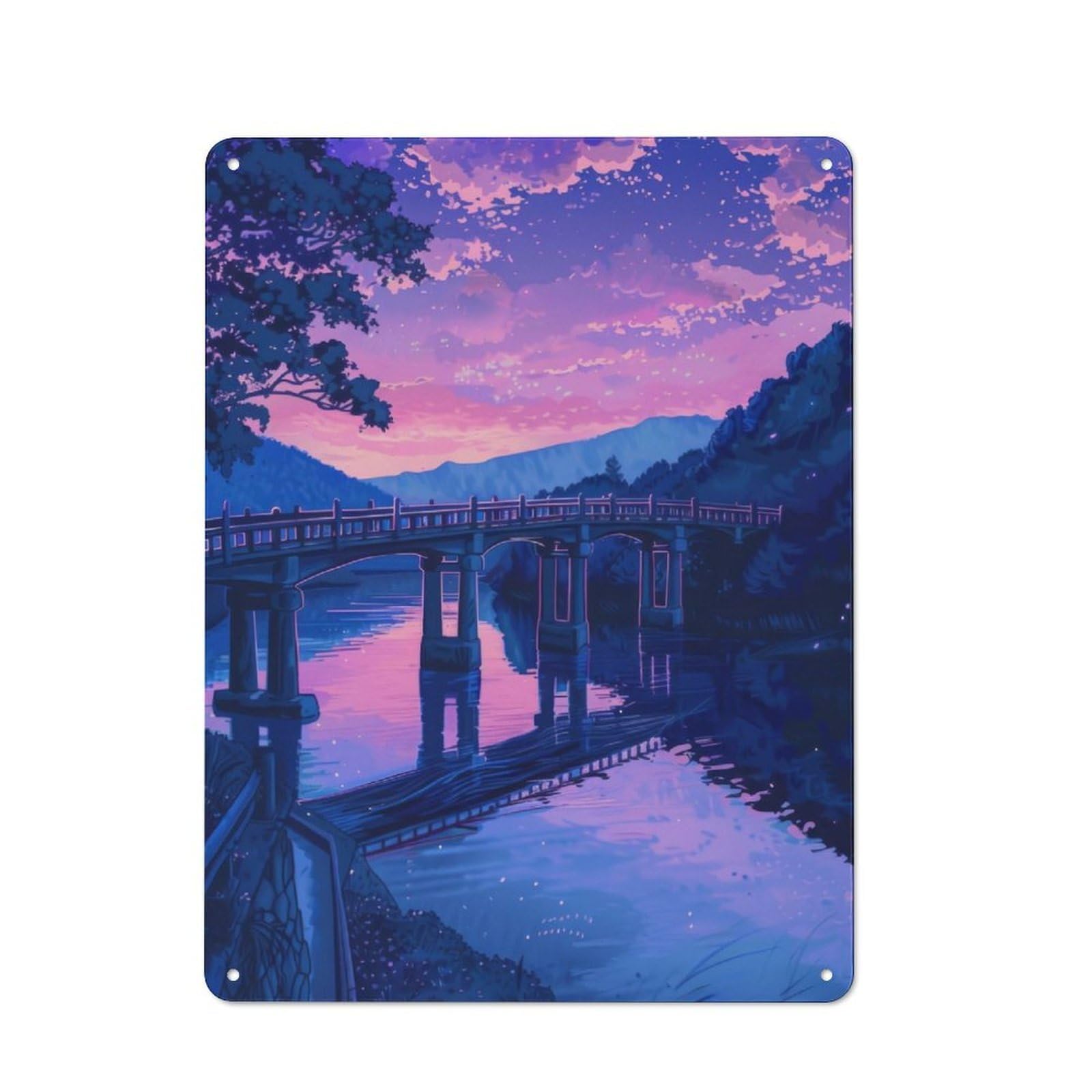 Junmoney Sunset Japan Painting Tin Sign 40X30cm With For Hallway Wall, Vintage Decor, For Home Interiors, Feature Walls And Decorative Displays