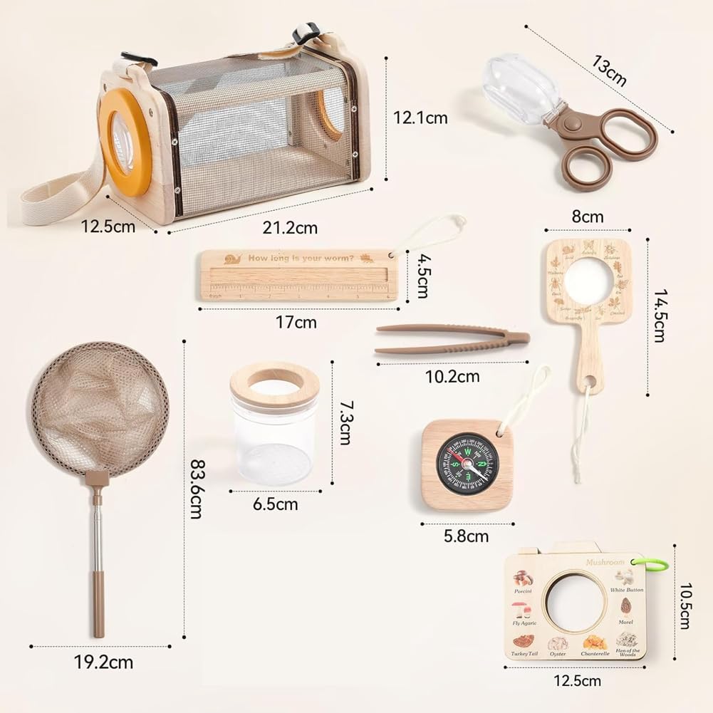 Kit de Captura de Insectos para Niños, Kit de Exploración, 10 Piezas para Exteriores con Lupa y Red, para Niños de 4 A 8 Años.