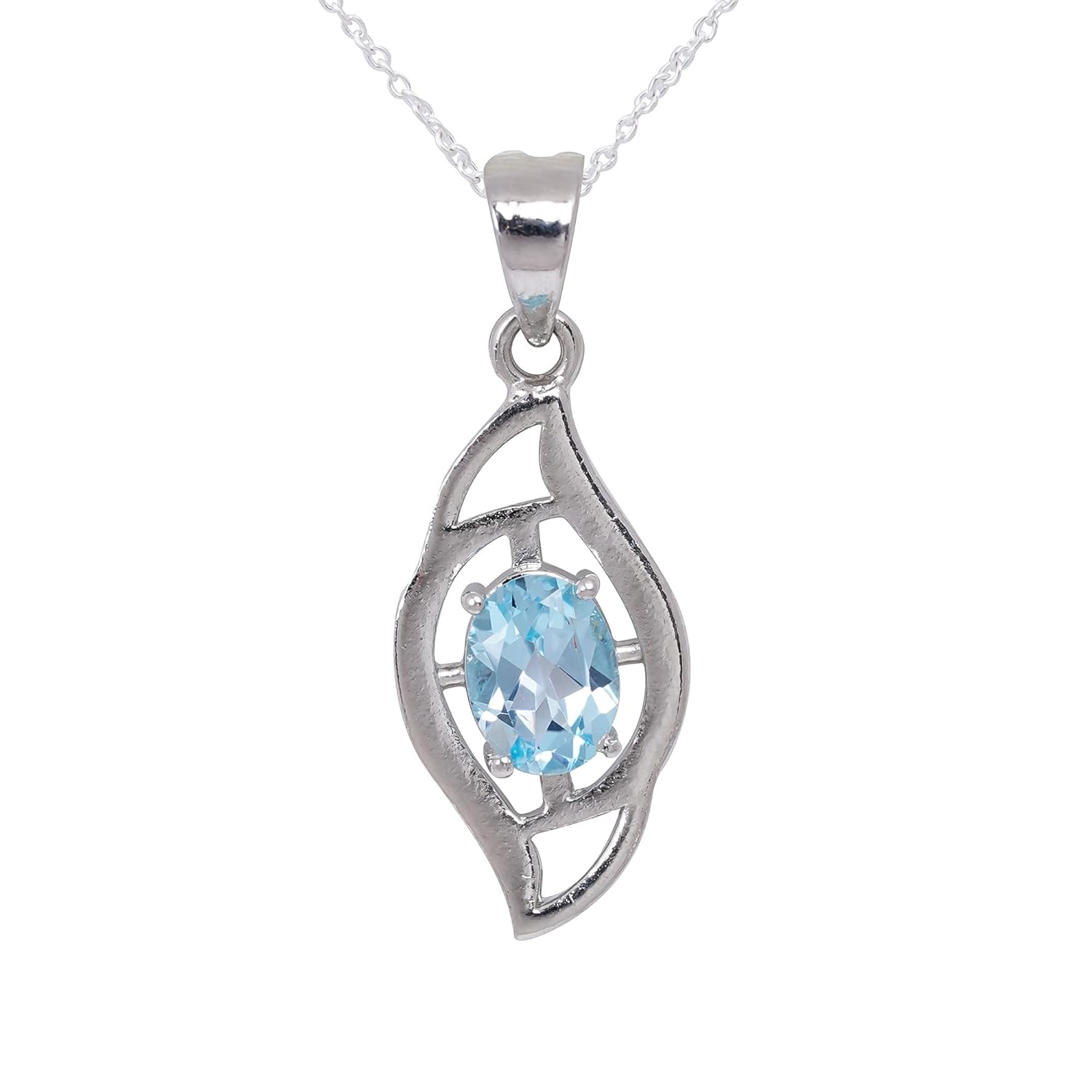 GEMKORA Natural Sky Blue Topaz Gemstone Brilliant Oval Dainty Pendant Necklace, Zodiac, November Birthstone, Healing Crystals Women Jewelry in 925 Sterling Silver Chain 18 inch