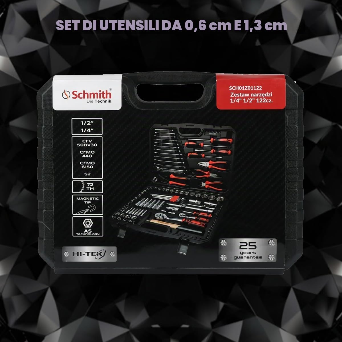 Kit di attrezzi in valigetta - Chiave a bussola, punte, cricchetto a 72 denti e accessori - 1/4" e 1/2" - Set di chiavi a bussola - 122 pezzi