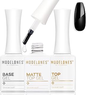 Modelones Matte Gel Top Coat, 3 Pcs No Wipe Gel Top and Base Coat,Velvet Matte Glossy Shine Clear Effect Soak Off Nail Lam...