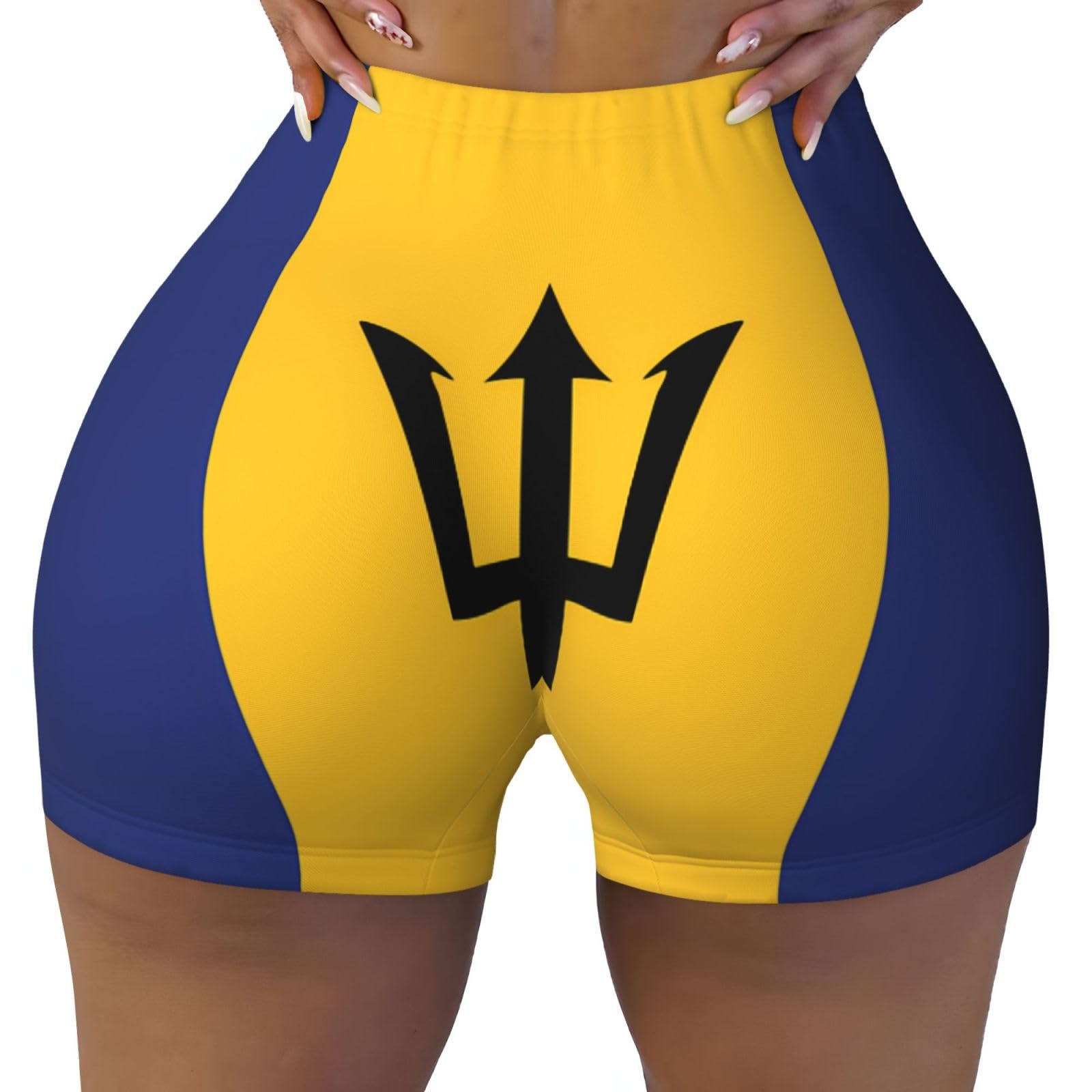 WBQLSL Flag of Barbados Printed Women's Sports Shorts, Fashionable Sports Pants for Daily wear, Casual Yoga Pants, Black, XL