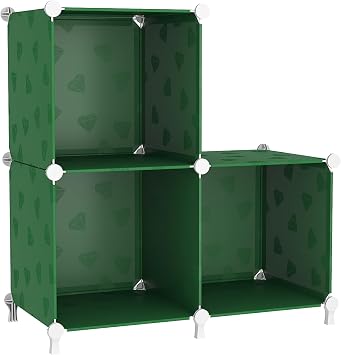 UNKU 3 Cube Storage Organizer, Closet Organizer Storage Shelves,Green | DIY Stackable Bookcase, Clothes Organizer Shelf for Closet, Bedroom, Living Room, Cabinet, Home, Office