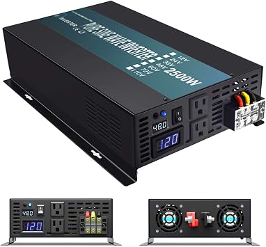 WZRELB 2500W 48V 120V عاكس طاقة موجة جيبية نقية مع 2 منفذ AC ، عاكس السيارة