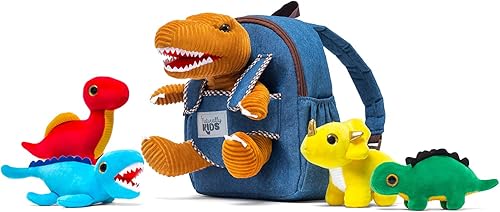 Miniatura 7 de Naturally KIDS Juego de juguetes de peluche de dinosaurio mochila de 4 W juguetes de dinosaurio para niños de 3 a 5 años mochila de dinosaurio con