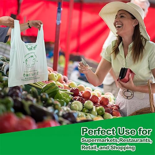 Miniatura 7 de Bolsas de compras compostables certificadas por OrangeBio (tamaño grande), 500 unidades, 12 x 6 x 20 pulgadas (extragruesas), capacidad para 20