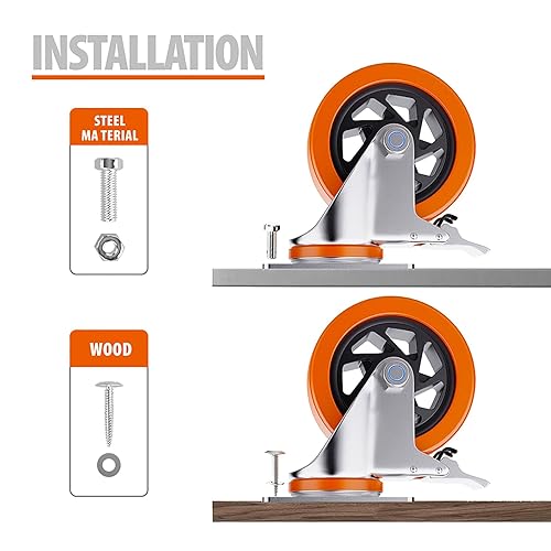 Miniatura 6 de Juego de 4 ruedas giratorias de 4 pulgadas, ruedas de poliuretano resistentes sin ruido para caja de herramientas, muebles, banco de trabajo,