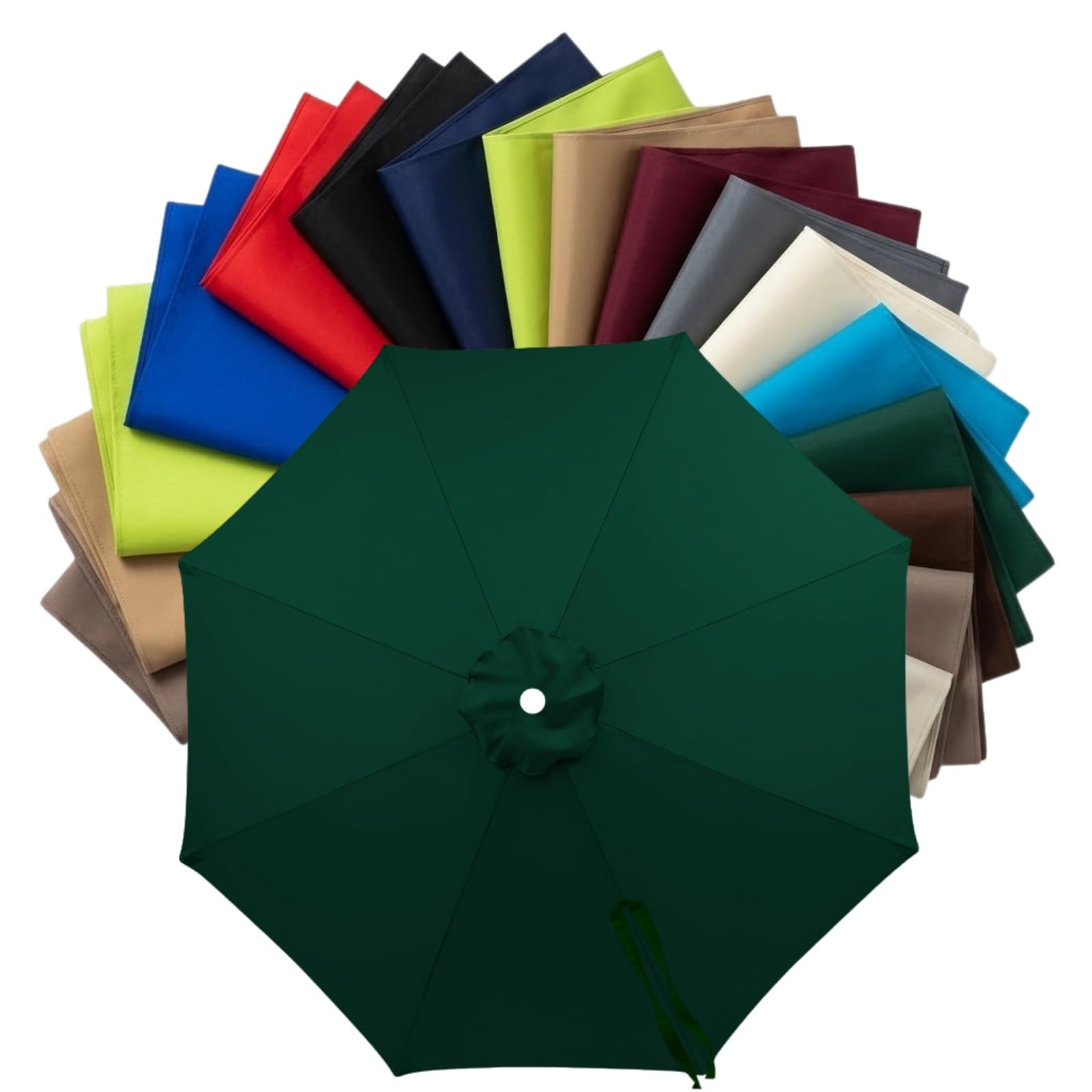 Replacement Parasol Canopy 2m to 4m, Waterproof Polyester Patio Umbrella Replacement Cloth for 6/8 Arms, Sunshade Garden Parasol Fabric Cover, UV Protection(Dark Green,2.15m (7FT) - 6 Ribs)