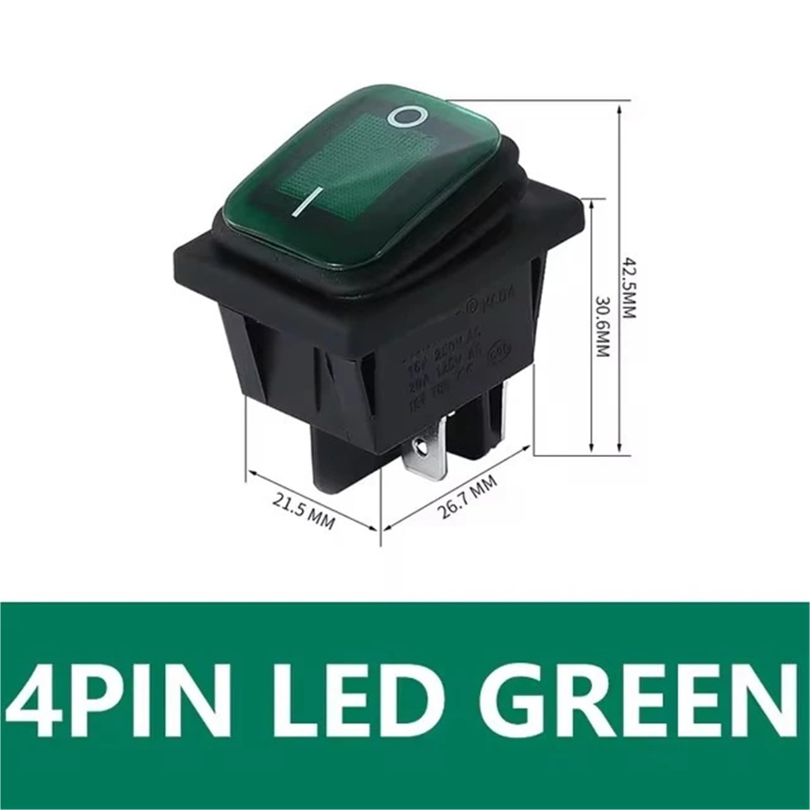 Interruttore a bilanciere KCD4, resistente, 30 x 22 mm, 16 A, 250 VAC, T85, 4 pin, DPDT ON OFF, 12 V, 220 V, 1 pezzo (verde, 12 V)