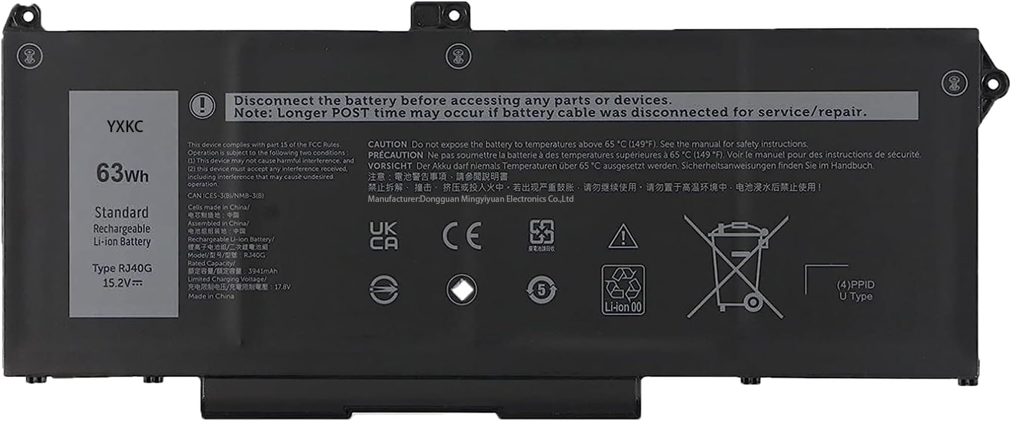 RJ40G 63WH Laptop Battery for Dell Latitude 14 5420 Latitude 15 5520 Precision 15 3560 Series, P137G P137G001 P104F P104F002 P104F001 075X16 01K2CF WY9DX 0M3KCN 0WK3F1 005R42 RJ40G