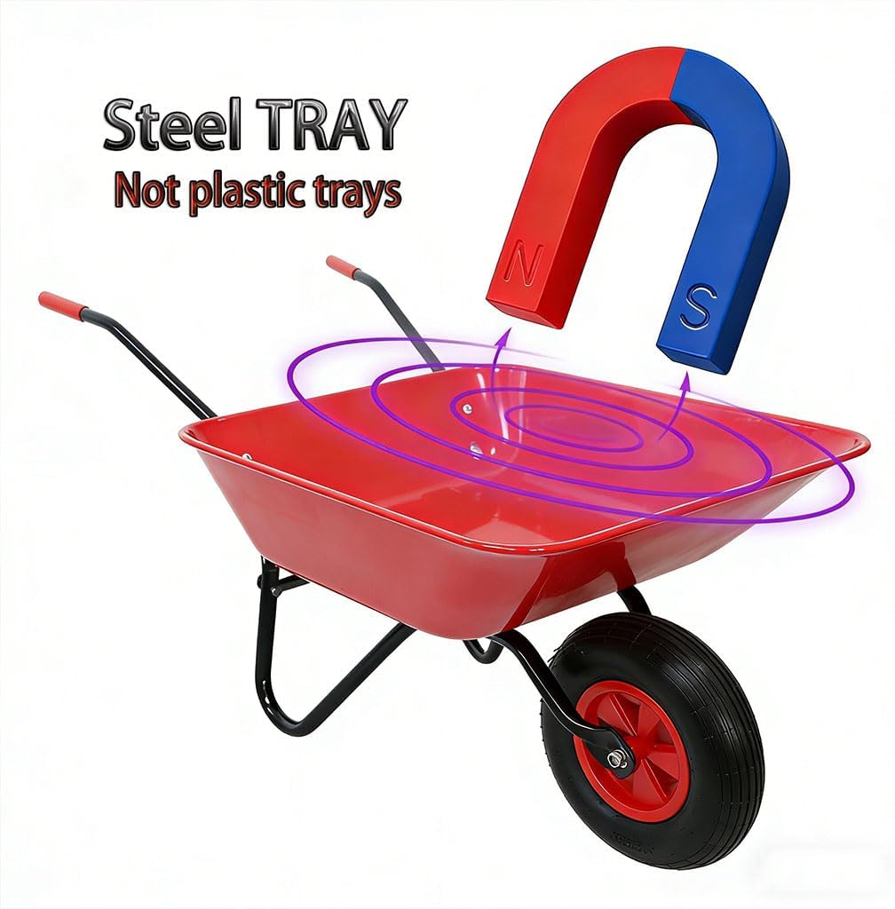 Garden Wheelbarrow Cart with Pneumatic Wheel, 330 lbs Capacity Heavy Duty Yard Cart, Steel Frame & ABS Tray Utility Wheelbarrow for Gardening, Landscaping, Farm & Lawn