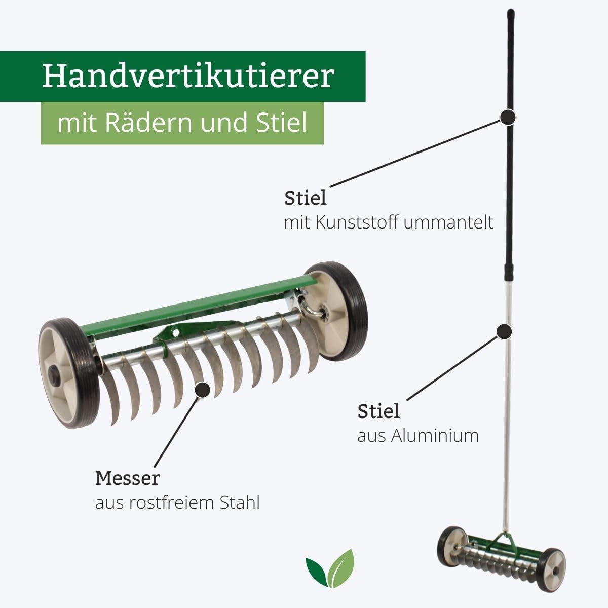 Rekord - Handvertikutierer 32 cm - Stahl Rasenlüfter mit 180 cm Alustiel