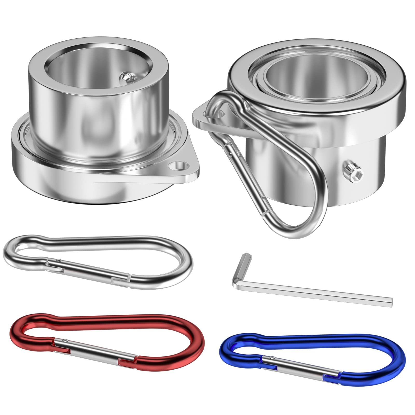 ZMTECH 2 Pack Flag Pole Rings,Silver Aluminum Alloy Flagpole Rings 360° Rotating Anti Wrap Mounting Ring with Colored Metal Clips for 0.75-1.00 Inch Diameter Flagpole