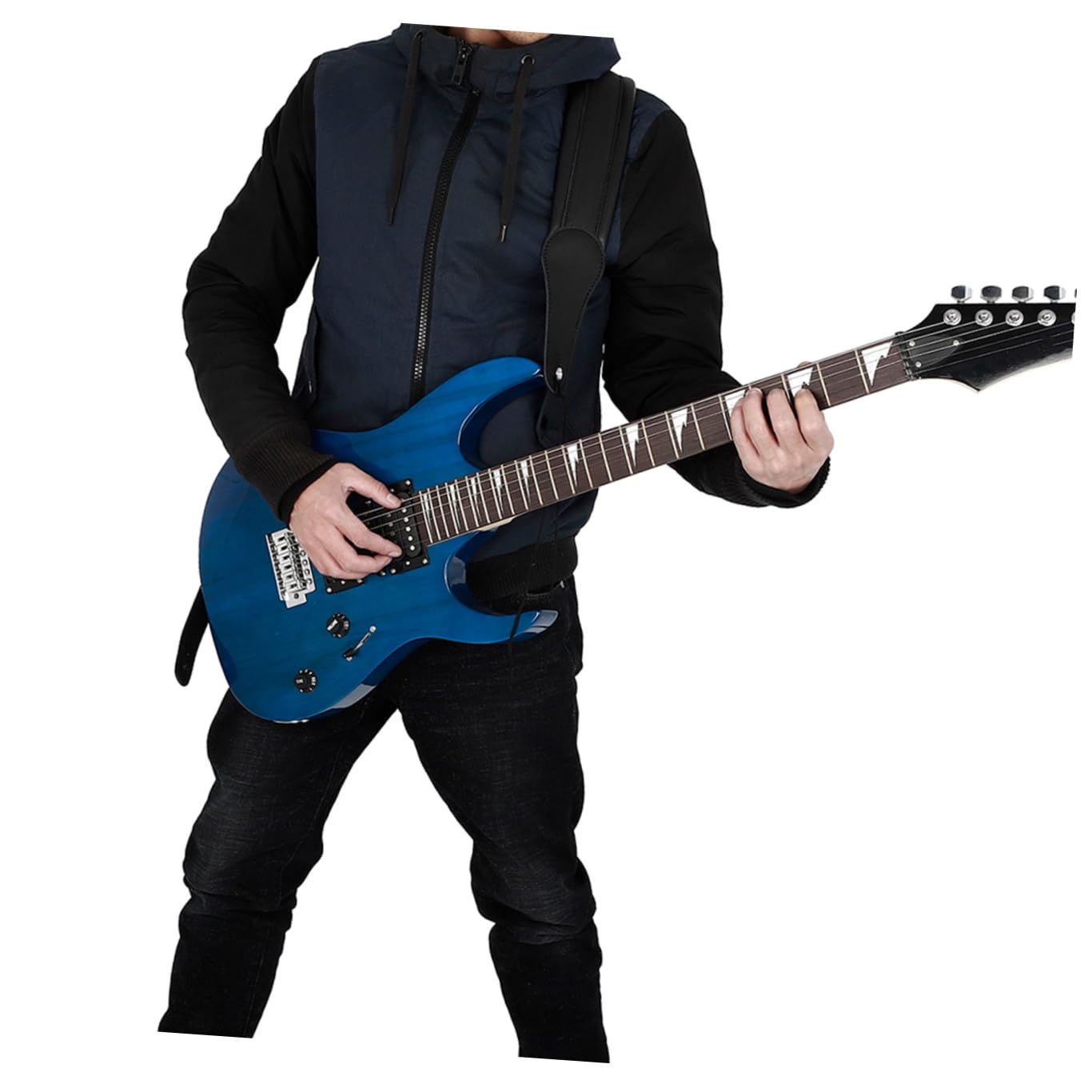 Correa de Guitarra Negra de Cuero y Algodón Acolchada Ajustable