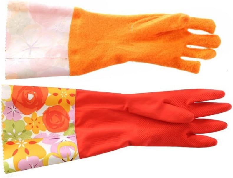 Kitchen Rubber Cleaning Gloves with Warm Lining Household Thickening PU Waterproof Dishwashing Latex Glove Large 2 Pairs
