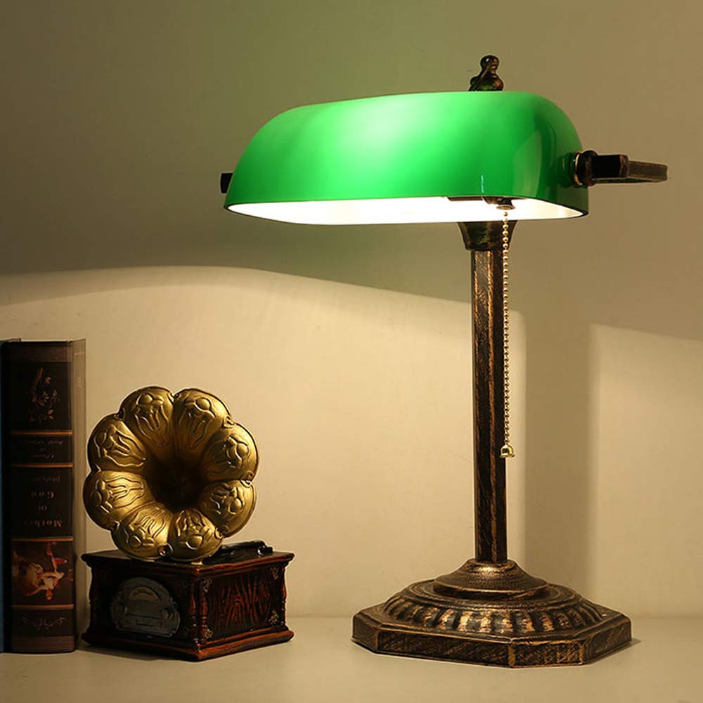 Amazon | Xwyun アメリカ 古典的な緑のガラス 銀行 テーブルランプ