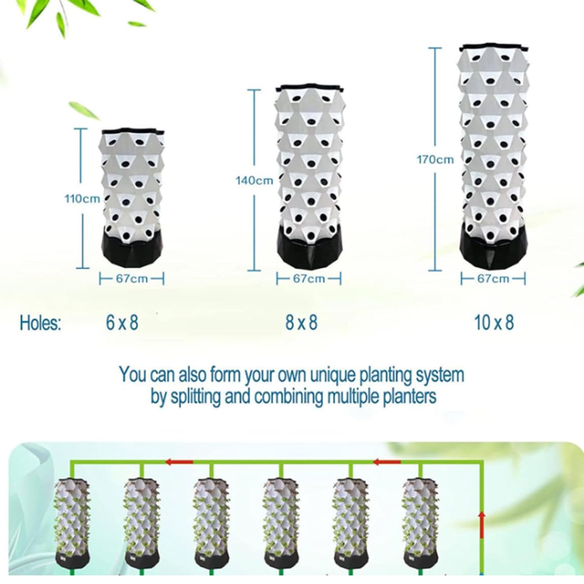 Kit di coltivazione idroponica con idropompa, torre verticale per erbe fresche, verdure e frutta, 10 strati per coltura idroponica da giardino domestico