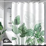 Cortina de ducha de hojas de palmera tropicales, cortinas de baño con impresión 3D de hojas de plantas verdes, pantallas de baño con ganchos, decoración del hogar
