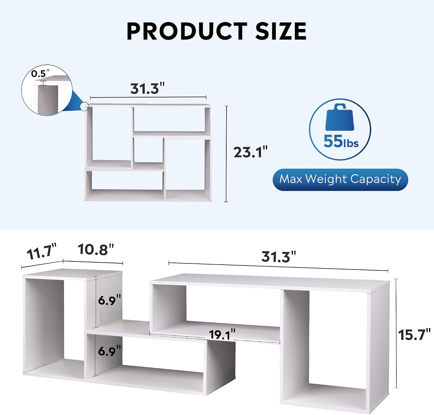 DEVAISE Console TV Stand for 45 50 inch TV, Modern Entertainment Center Media Stand, TV Table Storage Bookcase Shelf for Living Room, White