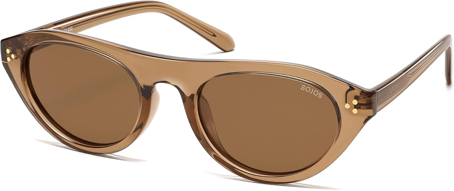 SOJOS Polarized Retro Oval Cat Eye Sunglasses for Women, 90s Small Y2K Vintage TR90 Sun Glasses SJ2727