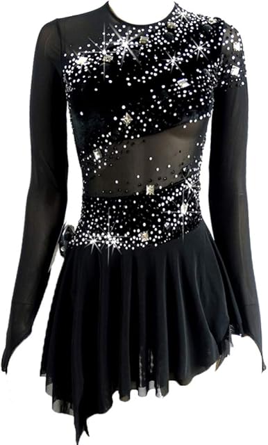 Vestido de patinação 2019 preto para mulheres e meninas, saia de patinação simples e generosa