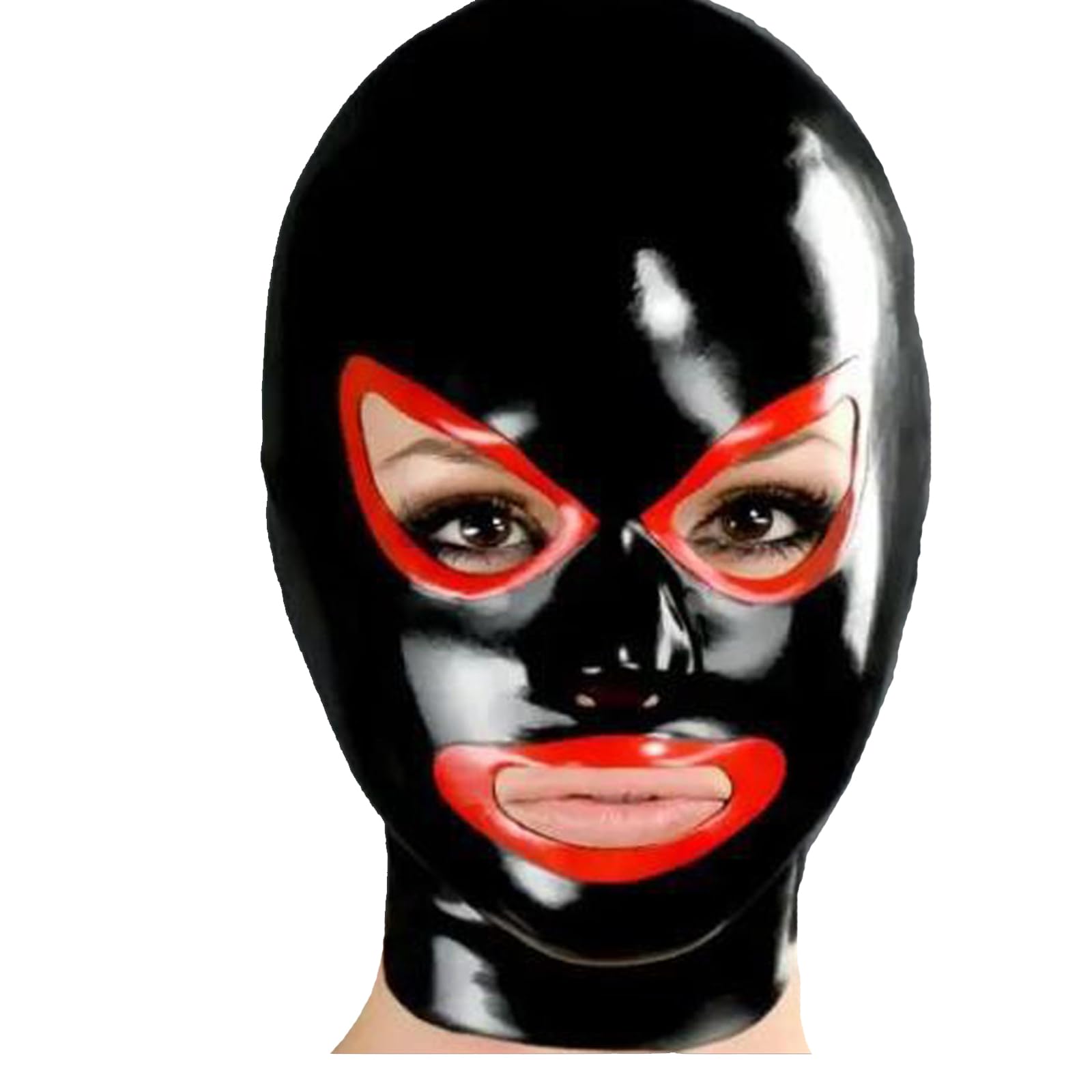 DSPENGS Latex Hood Mask BDSM Party Decorate Mask Back Zipper Exposed Eyes for Party Club Wear Unisex Halloween(Size:S-63CM)