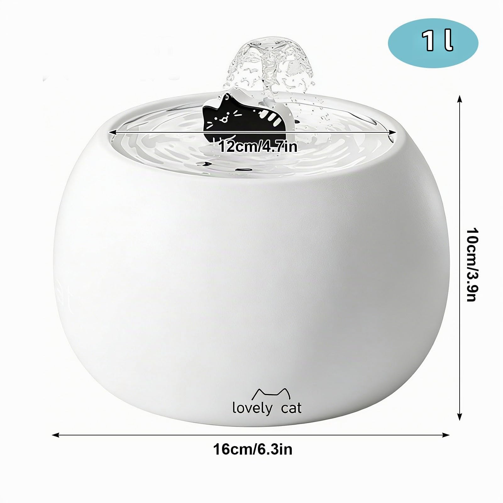 Fontanella per Gatti in Ceramica Carino, 1L Distributore d'Acqua per Gattis, Fontanella per Gani con Sistema di Filtraggio a 5 Stadi, Distributore automatico Ultra Silenziosa per Gatti e Cani