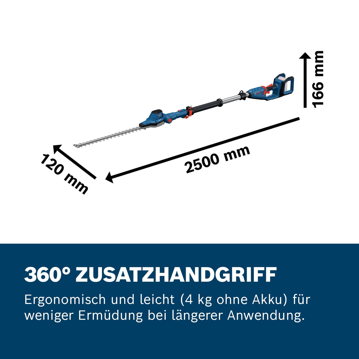 Bosch Professional 18V System Teleskop-Heckenschere GHE 18V-50 TP (2,5-m-Teleskopstange, 3.400 Hübe pro Minute, 23,5 mm Zahnabstand, inkl. Schultergurt, ohne Akku)
