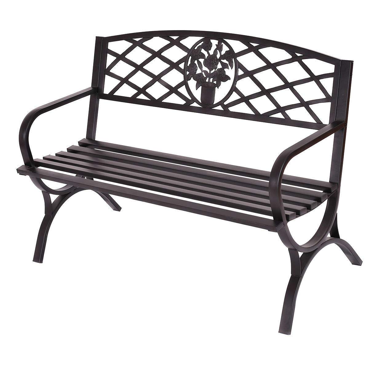 Powder Coat Black Finish Cast And Tubular Iron Metal Celtic Knot Patio Garden Bench Park Yard Outdoor Furniture Classic Decorative Design Easy Assembly 50 L X 17 1 2 W X 34 1 2 H Benches